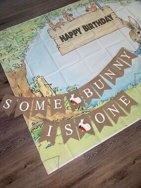 Peter Rabbit Birthday‎ Backdrop and Burlap Banners